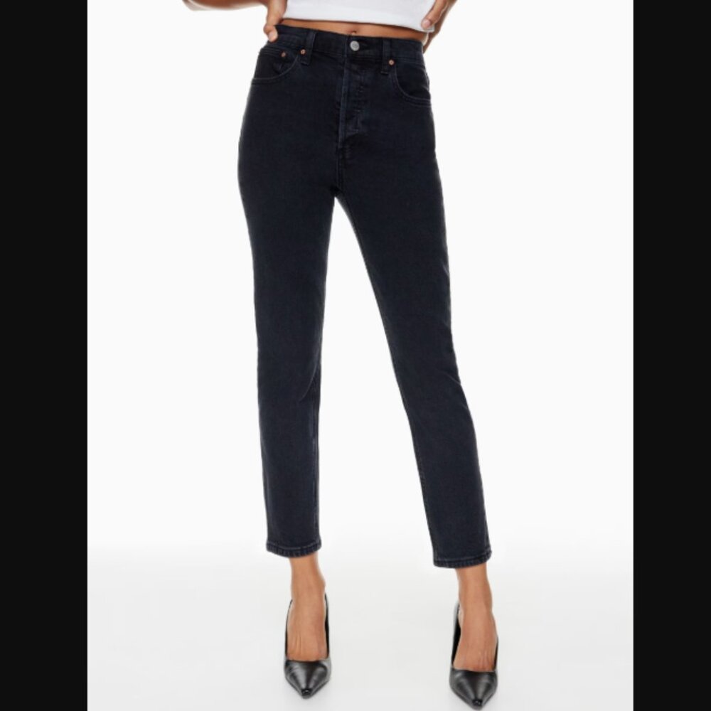 Aritzia Denim Forum Jeans Womens 24 Black Denim Yoko High Rise Slim Button Fly